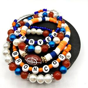 Handmade Denver Broncos Beaded Bracelet Set